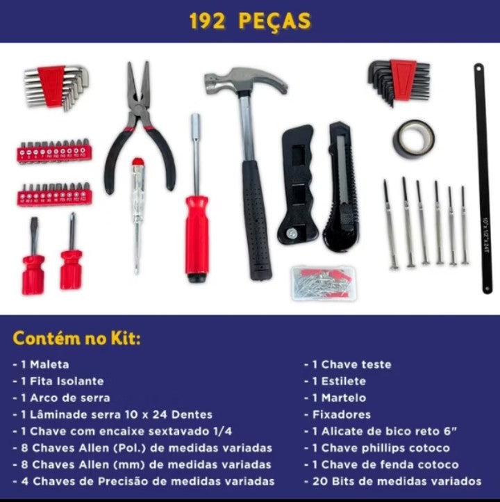 Kit de Ferramentas 192 Peças com Maleta Completa - Mazzal