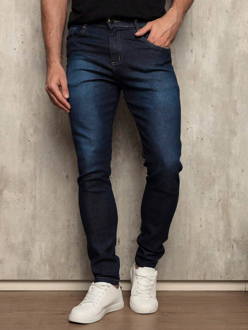 Calça Jeans Masculina Slim Original Elastano Roupas Masculina Cor Lavagem Azul Escuro Envio Imediato