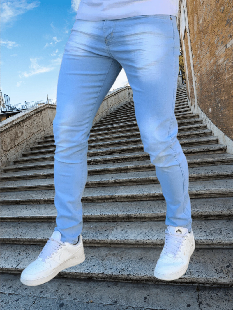 Calça Jeans Masculina Slim Original Elastano Roupas Masculina Cor Azul e Branco direto da fábrica