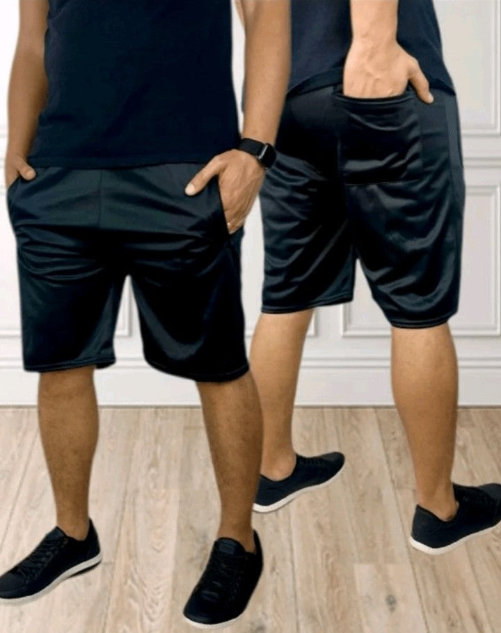 SHORT KIT 3 BERMUDAS REFLETIVO PRETO / CINZA / AZUL REFLETIVO CASUAL ACADEMIA ATIVIDADE