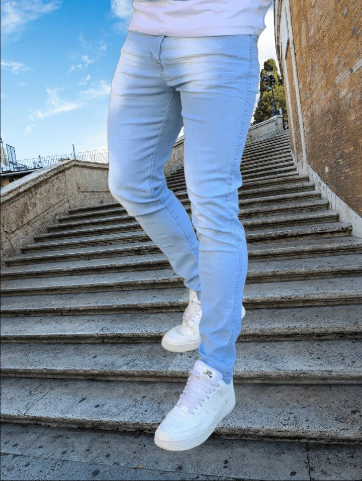 Calça Jeans Masculina Slim Original Elastano Roupas Masculina Cor Azul e Branco direto da fábrica