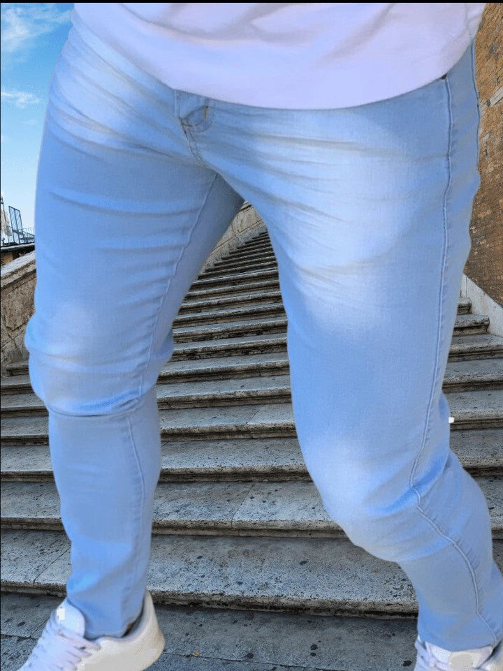 Calça Jeans Masculina Slim Original Elastano Roupas Masculina Cor Azul e Branco direto da fábrica