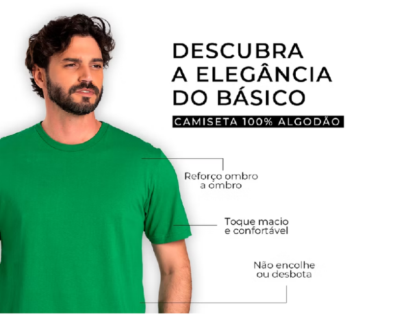 Kit 6 Camisetas Básicas unissex 100% Algodão